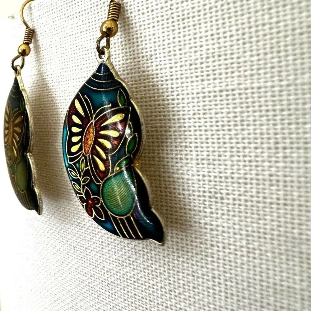 cloisonné butterfly  drop earrings